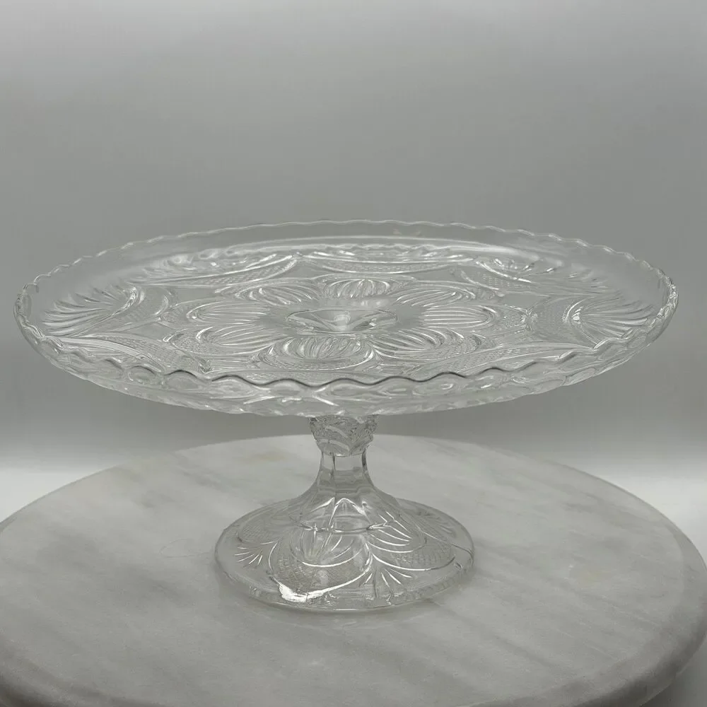 EAPG Bryce Higbee New Crescent Clear Glass Cake Stand Vintage in Great Condition